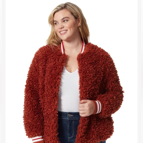 Faux Fur Bomber Jacket with Rib Collar SIZE 3X - Picture 4 of 5